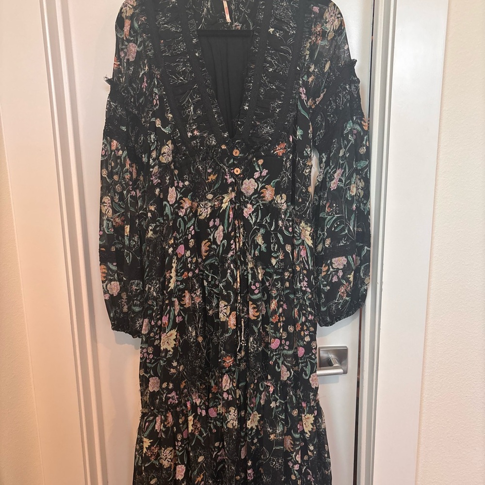 Anthropologie Black Floral Maxi Dress